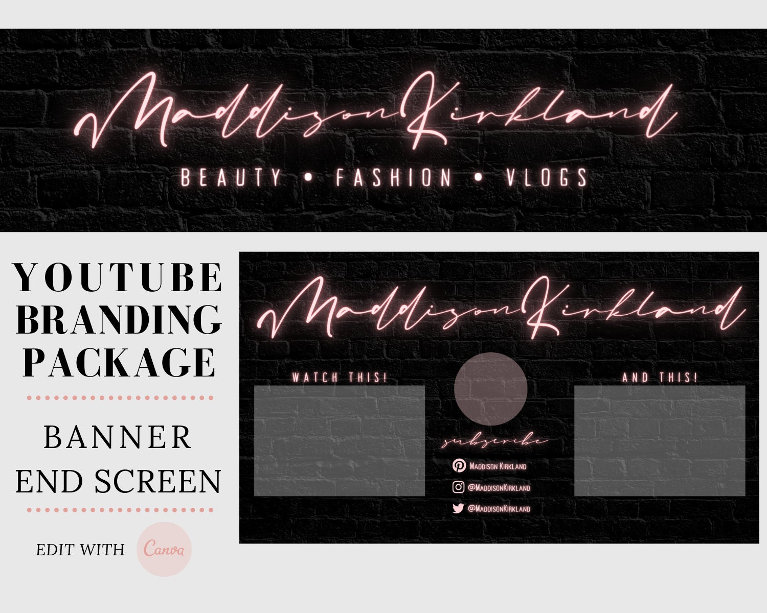 Youtube Branding Kit Banner Header Cover End Card Outro Etsy