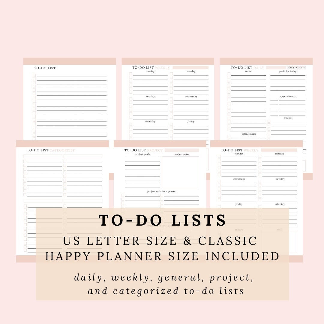 To Do Lists Fits Classic Happy Planner US Letter Size Etsy