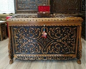 Hand Carved Walnut Wooden Chest, Handmade Wooden Chest, Coffer Box, Wedding Chest, Tool Box