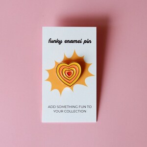 Groovy Gradient Yellow Love Heart Enamel Pin | Orange Sunset Ombre Rainbow Brooch
