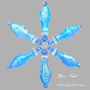 Fish Snowflake Ornament/Sun Catcher with Czech Glass Fish Beads,Swarovski Crystal Marguerites and Swarovski Crystal Bicones