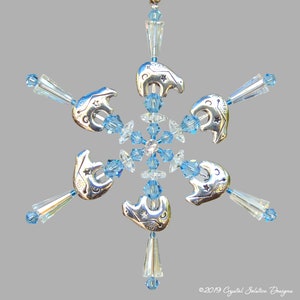 Zuni/Polar Bear Ornament, Swarovski Snowflake, Crystal Snowflake, Beaded Snowflake Ornament, Spirit Bear Ornament with Swarovski Crystals