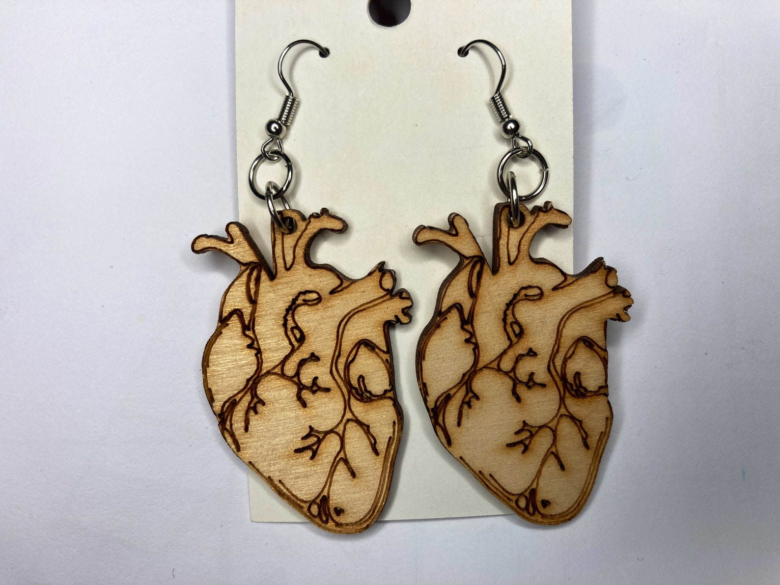 Anatomical Heart Natural Wood Earrings Etsy