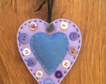 Handmade felt button heart -hanging keepsake