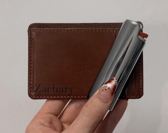 Personalized Card Holder and Lighter Case Set | Custom Engraved | Every Day Carry | Groomsmen Gift | Laser Engraved Faux Leather Wallet