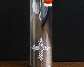 Crystal Cross Lighter Case | Rhinestone Lighter Sleeve | Silver Chrome Lighter Cover | Bling Lighter Accessory (Lighter Not Inc