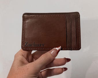 Personalized Card Holder | Custom Engraved | Minimalist Slim Wallet | Groomsmen Gift | Laser Engeaved Faux Leather Wallet