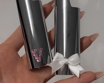Lighter Case Duo Pack – Chrome Bow Lighter + Custom Initial Lighter Case | Personalized Gift Set | Bachelorette Gifts | Valentine’s Edition
