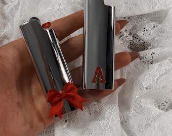 Lighter Case Duo Pack – Chrome Bow Lighter + Custom Initial Lighter Case | Personalized Gift Set | Bachelorette Gifts | Aesthetic Lighter Sl