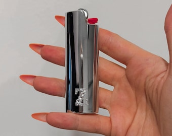 Custom Sparkle Initial Lighter Case | Personalized Bachelorette Gift | Bridesmaid Favor | Silver Chrome Cute Monogram Lighter Sleeve