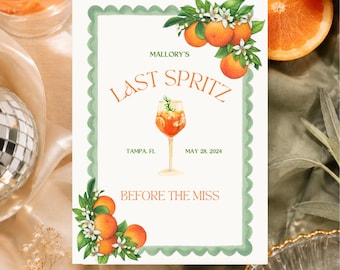 Last Spritz Before the Miss Invitation Template | Bachelorette Weekend Itinerary | Bridal Shower | Editable Digital Download