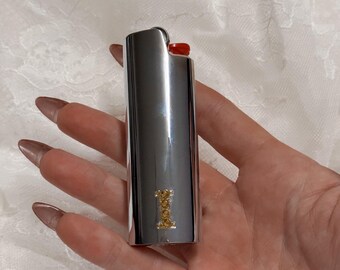 Custom Gold Sparkle Initial Lighter Case | Personalized Bachelorette Gift | Bridesmaid Favor | Two Tone Chrome Cute Monogram Lighter Sleeve