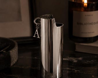 Personalized Initial Charm Lighter Case | Custom Bachelorette Gift | Bridesmaid Favor | Silver Chrome Cute Monogram Lighter Sleeve
