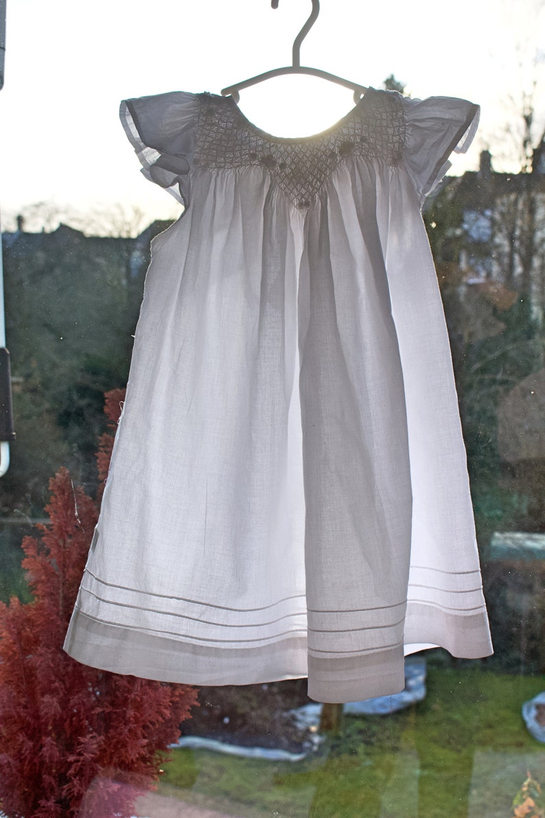 Christening with bonnet Smocked Dress Baby Newborn Girl Toodler Embroidered Sale until 20.07 Baptism Size 1 2 White Cotton