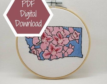 DIGITAL DOWNLOAD Washington State Flower 6 Inch Embroidery Hoop - PDF Digital Download Only
