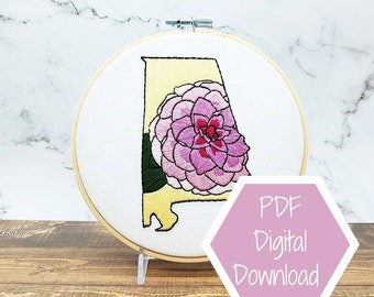 DIGITAL DOWNLOAD Alabama State Flower 6 Inch Embroidery Hoop - PDF Digital Download Only