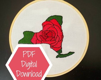 DIGITAL DOWNLOAD New York State Flower 6 Inch Embroidery Hoop - PDF Digital Download Only