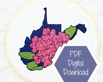 DIGITALE DOWNLOAD West Virginia State Flower 6 inch borduurring - alleen digitale download als pdf