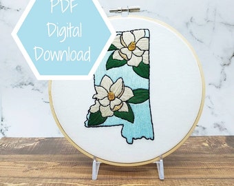 DIGITAL DOWNLOAD Mississippi State Flower 6 Inch Embroidery Hoop - PDF Digital Download Only