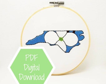 DIGITAL DOWNLOAD North Carolina State Flower 6 Inch Embroidery Hoop - PDF Digital Download Only
