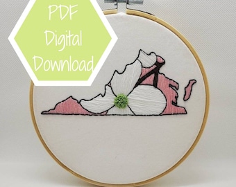 DIGITAL DOWNLOAD Virginia State Flower 6 Inch Embroidery Hoop - PDF Digital Download Only