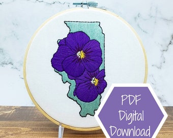 DIGITAL DOWNLOAD Illinois State Flower 6 Inch Embroidery Hoop - PDF Digital Download Only