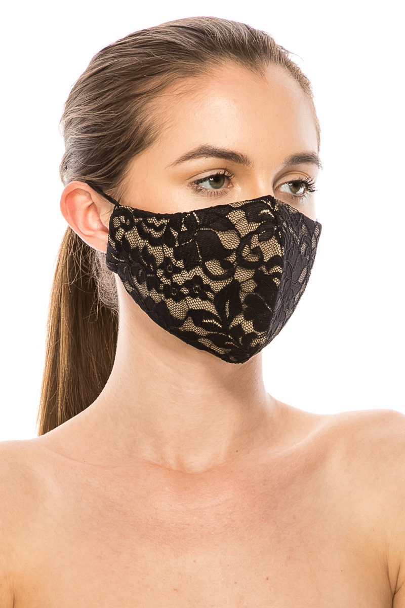 Lace Face Mask Black Two Tone | Wedding, Bridesmaid, Fancy, Formal, D…