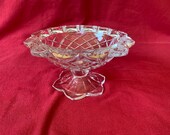 Vintage Crystal Cut Pressed Glass Scalloped Rimmed 4 quot Tall Heavy Candy Dish