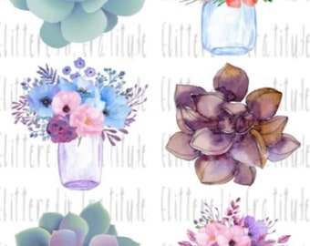 6 Watercolor Flower Waterslide Decals for Tumblers Mugs Candles SEALED Set #21 