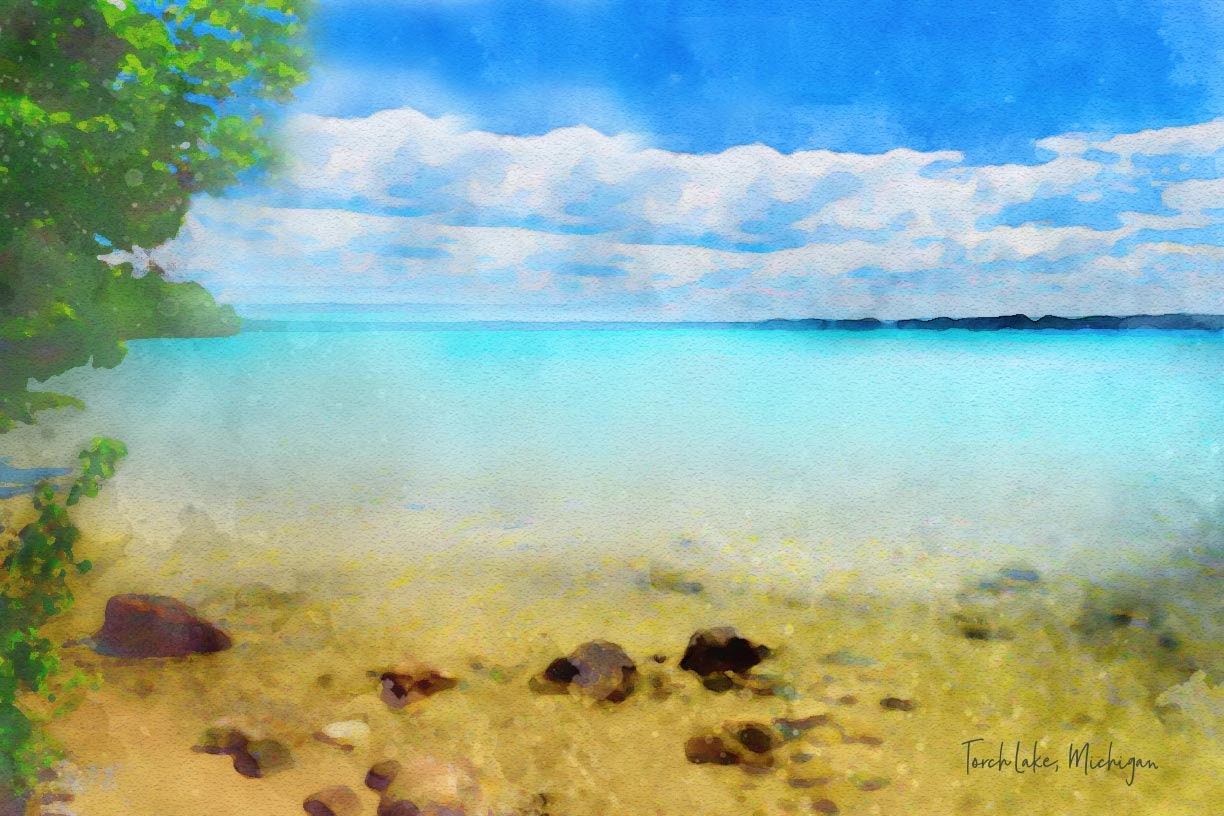 Torch Lake Michigan Fine Art Watercolor Print | Etsy
