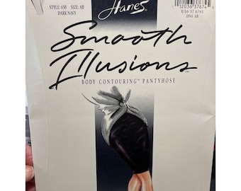 Vintage 1993 Hanes Smooth Illusions Body Contouring Pantyhose Sheer Dark Navy Size A B Style 650