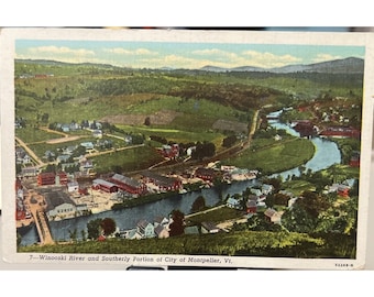 Montpelier Vermont VT Postal Vista aérea del río Winooski 1940 Vintage