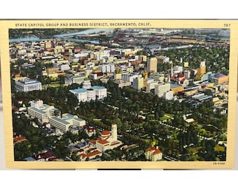 Vykort Sacramento Kalifornien Flygvy State Capitol Group Affärsdistrikt Vintage