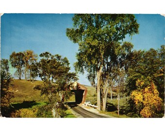Cartões postais da ponte coberta Pittsford Vermont Les Smith lembrança de viagem vintage
