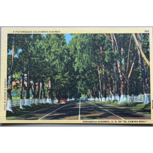 Pittoresque California Peninsula Highway US 101 El Camino Real Carte postale vintage