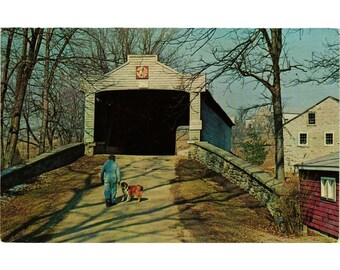 Hex Sign Kutz Mill Covered Bridge Postcard Heart Of Dutchland Pennsylvania Vtg