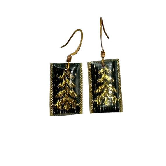 Vintage Inspired Rectangular Christmas Tree Earri… - image 5