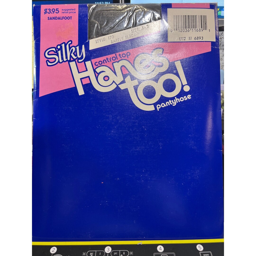Vintage 1989 Silky Hanes Too Pantyhose Control Top Barely Black Size A