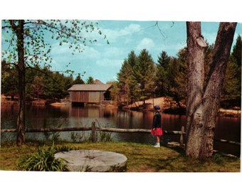 Old Sturbridge Village Covered Bridge Postcard Millpond Vermont Travel Vintage