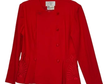 Chaqueta vintage Caroma Daymor para mujer, talla 10, de lana roja bordada, fabricada en Canadá.