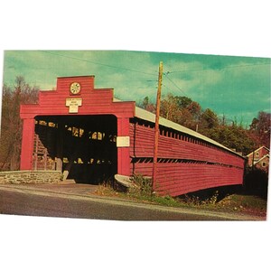 Carte postale vintage Pont couvert de la gare Dreibelbis, Pennsylvanie Pays-Bas