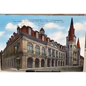 Cartão Postal Louisiana Nova Orleans LA Cabildo Tribunal Espanhol Edifício Vintage da década de 1940
