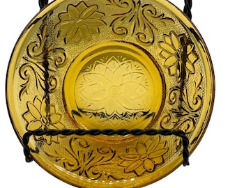 Bol de service en verre diadème Indiana en verre motif marguerites vintage ambre marron fleur