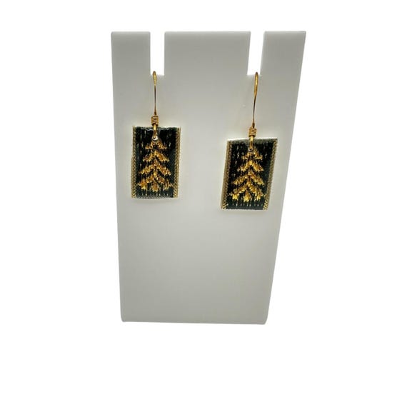 Vintage Inspired Rectangular Christmas Tree Earri… - image 1