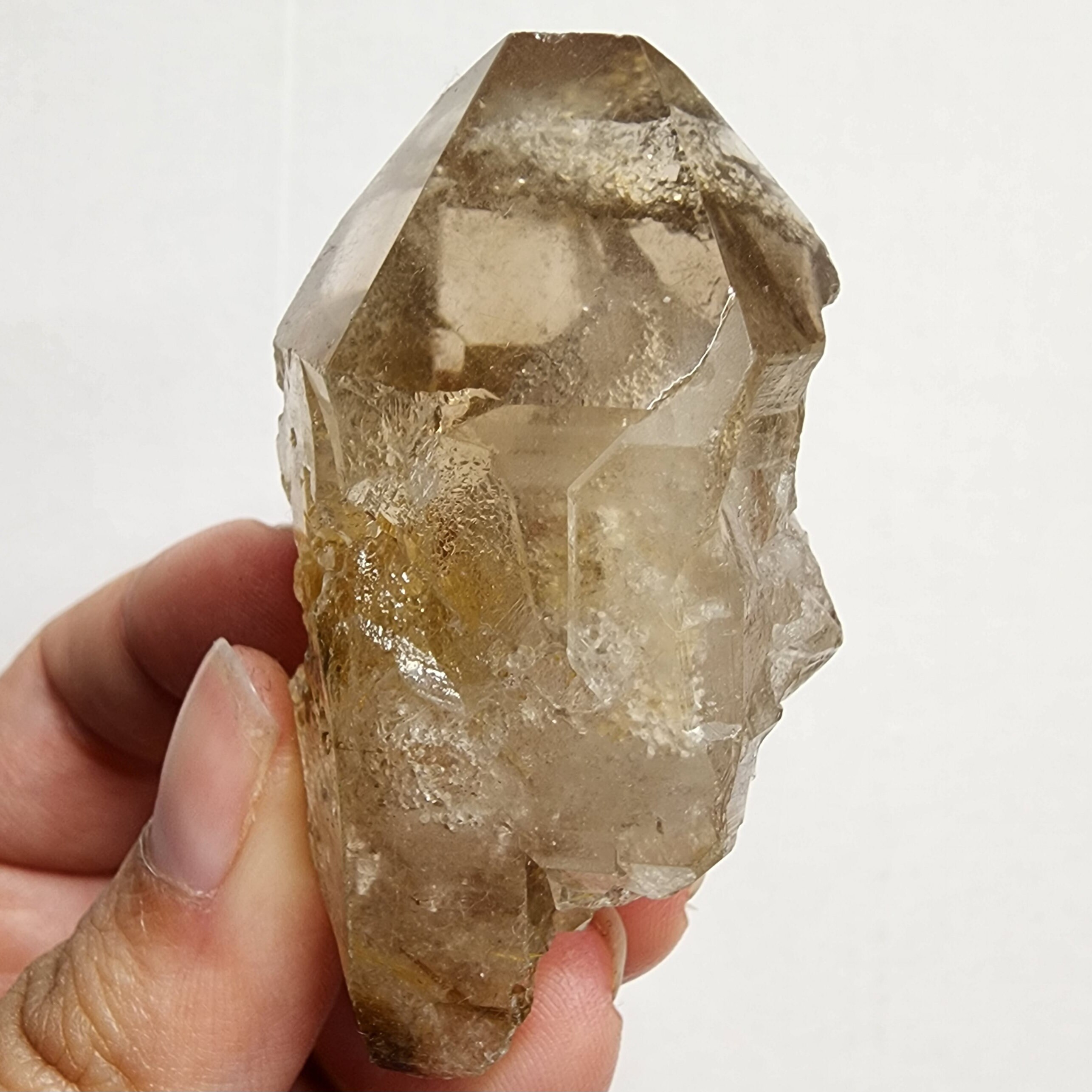 半研磨ルチルスモーキークォーツポイント（ファントム付き） - ルチル