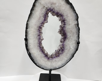 Geoda de amatista rebanada sobre soporte metálico de Brasil - Portal de Amatista - 8,66 libras