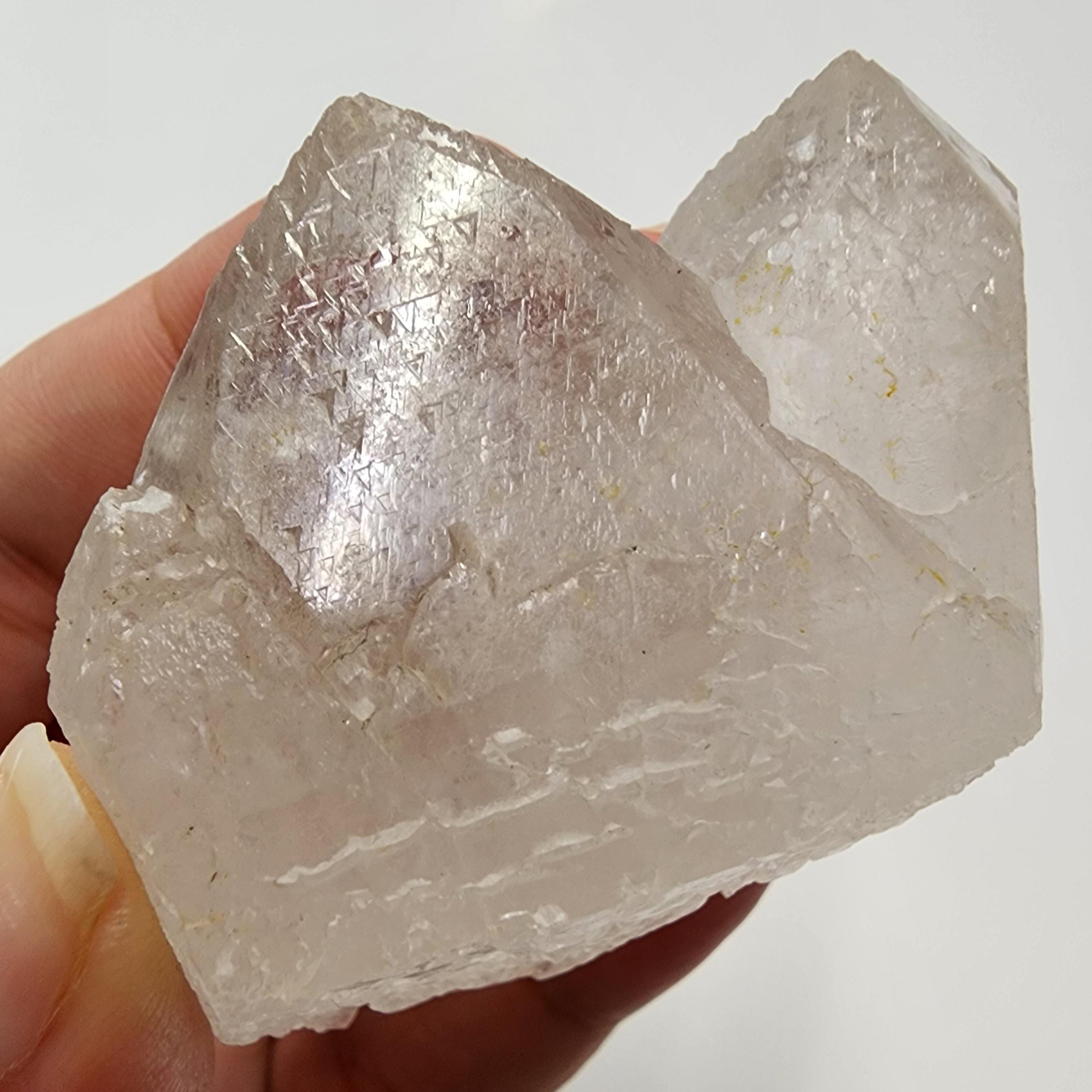 希少な両終端熱水エッチング水晶、三方晶系レコードキーパー付き