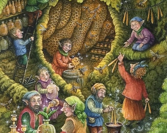 Brownies and Bees - print from the "Forest of Enchantment Oracle"