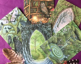 Set of 5 greetings cards - Forest of Enchantment Oracle