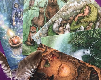 Set of 5 greetings cards - Forest of Enchantment Tarot